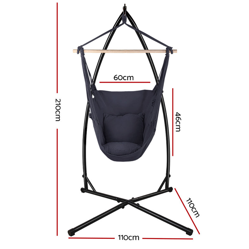 Gardeon Hammock Chair Outdoor Camping Hanging with Steel Stand Grey