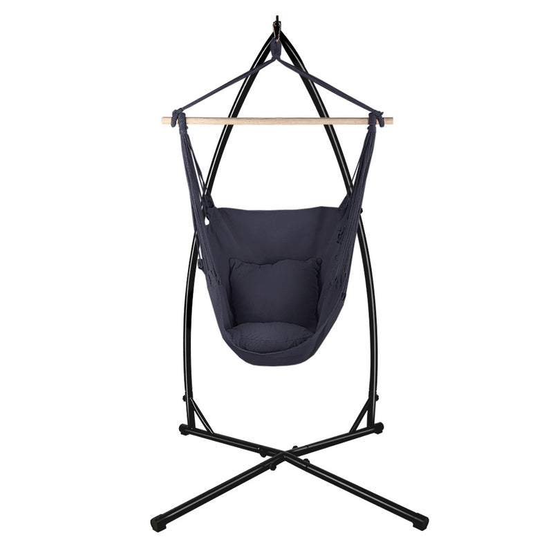 Gardeon Hammock Chair Outdoor Camping Hanging with Steel Stand Grey