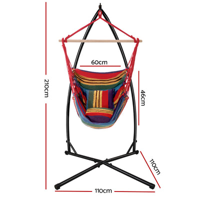 Gardeon Hammock Chair Outdoor Camping Hanging with Steel Stand Rainbow