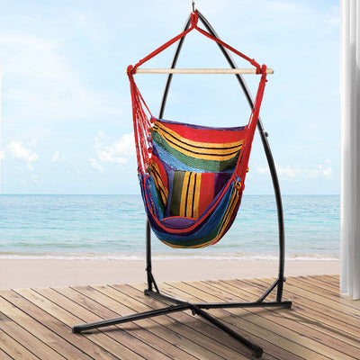 Gardeon Hammock Chair Outdoor Camping Hanging with Steel Stand Rainbow