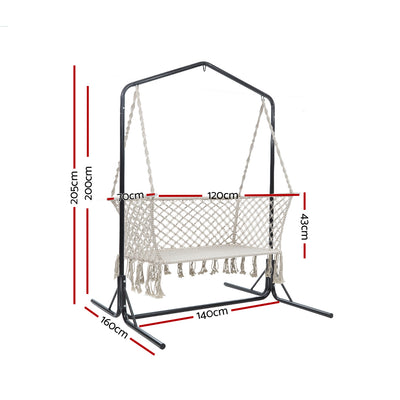 Gardeon Hammock Chair with Stand Macrame Outdoor Garden 2 Seater Cream