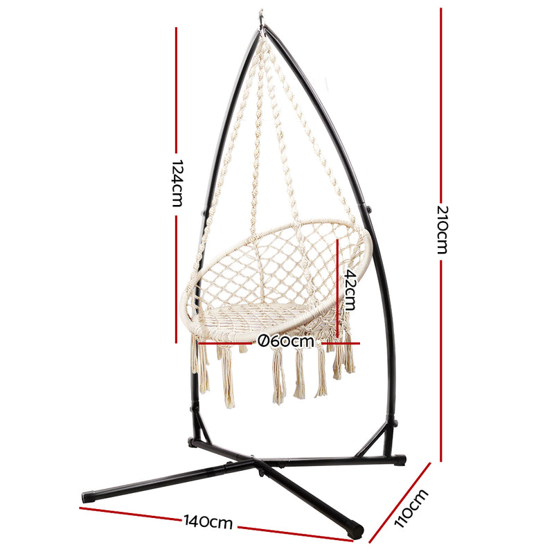 Gardeon Hammock Chair with Steel Stand Macrame Outdoor Swinging Cream