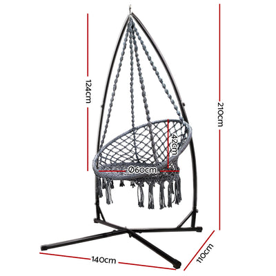 Gardeon Hammock Chair with Steel Stand Macrame Outdoor Swinging Grey