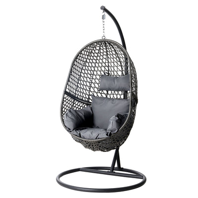 Gardeon Outdoor Egg Swing Chair Wicker Rope Furniture Pod Stand Foldable Grey