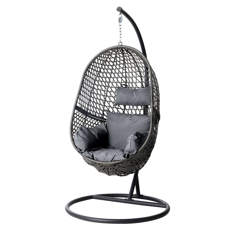 Gardeon Outdoor Egg Swing Chair Hanging Chair Wicker Rope Pod Stand Foldable Grey