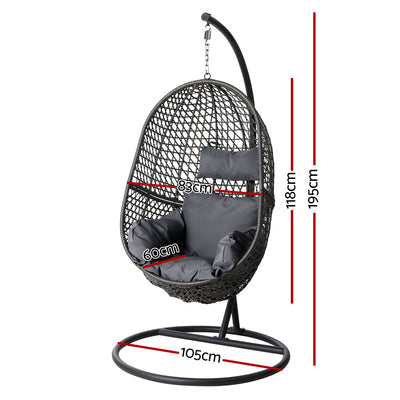 Gardeon Outdoor Egg Swing Chair Wicker Rope Furniture Pod Stand Foldable Grey