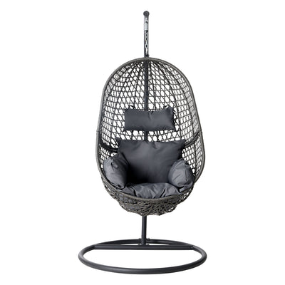 Gardeon Outdoor Egg Swing Chair Hanging Chair Wicker Rope Pod Stand Foldable Grey