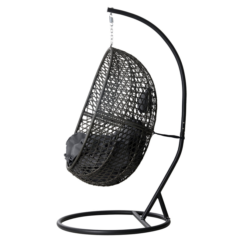 Gardeon Outdoor Egg Swing Chair Wicker Rope Furniture Pod Stand Foldable Grey