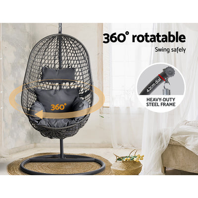 Gardeon Outdoor Egg Swing Chair Hanging Chair Wicker Rope Pod Stand Foldable Grey