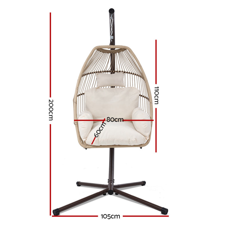 Gardeon Outdoor Egg Swing Chair Hanging Chair Wicker Rope Pod Stand Cushion Latte