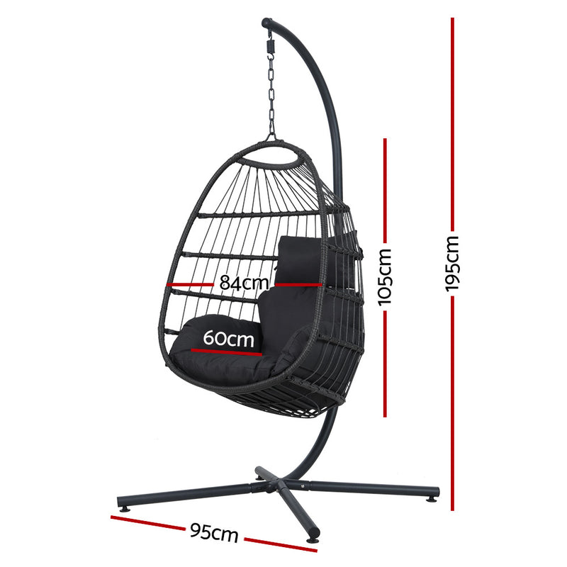 Gardeon Outdoor Egg Swing Chair Hanging Chair Wicker Rope Pod Stand Foldable Grey