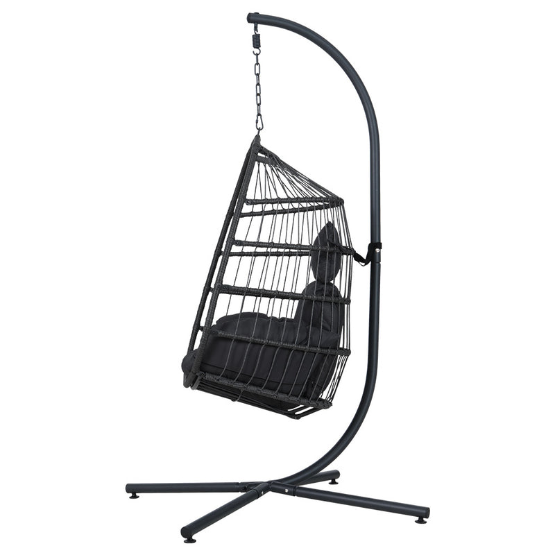 Gardeon Outdoor Egg Swing Chair Hanging Chair Wicker Rope Pod Stand Foldable Grey