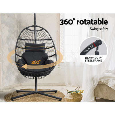 Gardeon Outdoor Egg Swing Chair Hanging Chair Wicker Rope Pod Stand Foldable Grey