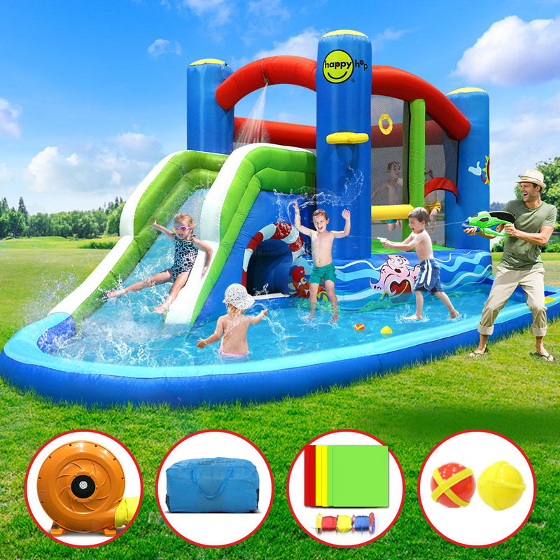 Happy Hop Inflatable Water Slide Jumping Trampoline Castle Bouncer Toy Splash