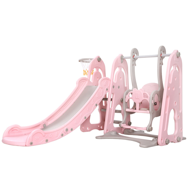 Keezi Kids Slide Swing Outdoor Playground Basketball Hoop Playset Indoor Pink