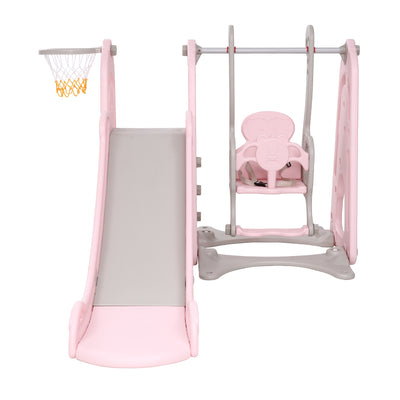 Keezi Kids Slide Swing Outdoor Playground Basketball Hoop Playset Indoor Pink