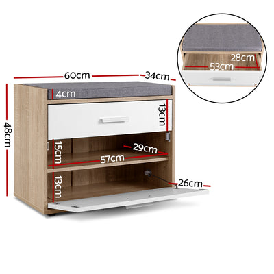 Artiss Shoe Rack Cabinet Bench 8 Pairs White Niva