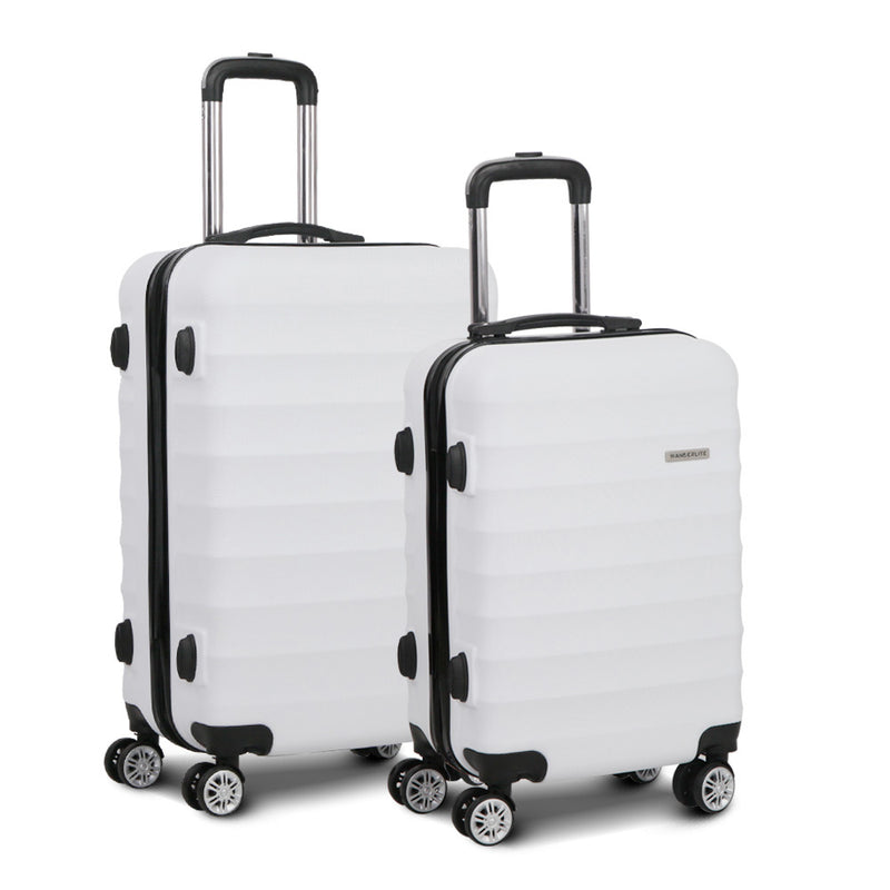 Wanderlite 2Set 20-28 Inch Luggage with TSA Lock Spinner Travel Suitcase Carry On Hard Shell Luggage Case White