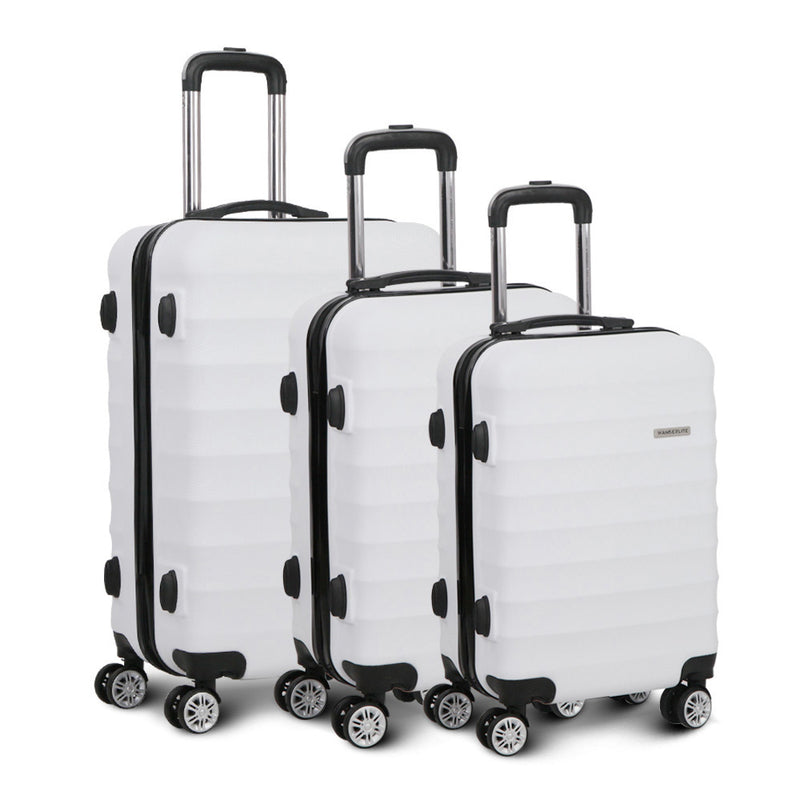 Wanderlite 3Set 20-24-28 Inch Luggage with TSA Lock Spinner Travel Suitcase Carry On Hard Shell Luggage Case White