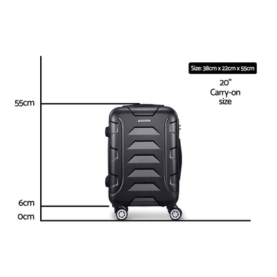 Wanderlite 20 Inch Luggage with Zipper Lock Travel Suitcase Carry On Hard Shell Luggage Case Black