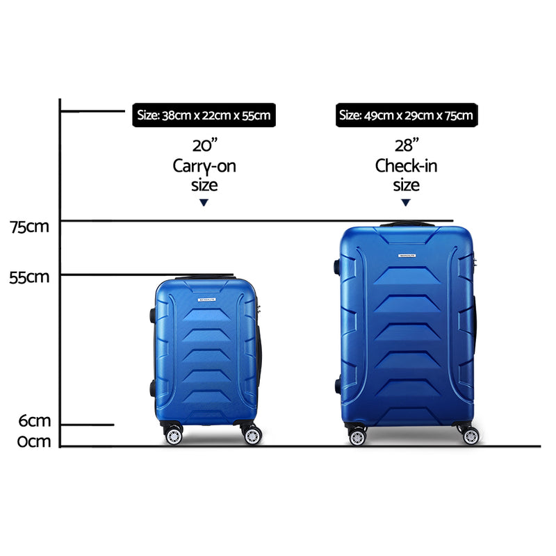 Wanderlite 2Set 20-28 Inch Luggage with TSA Lock Spinner Carry On Hard Shell Travel Suitcase Luggage Case Blue