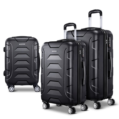 Wanderlite 3pc Luggage Travel Sets Suitcase Trolley TSA Lock Bonus w/Scale Black