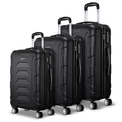 Wanderlite 3Set 20-24-28 Inch Luggage with TSA Lock Spinner Carry On Hard Shell Travel Suitcase Luggage Case Black