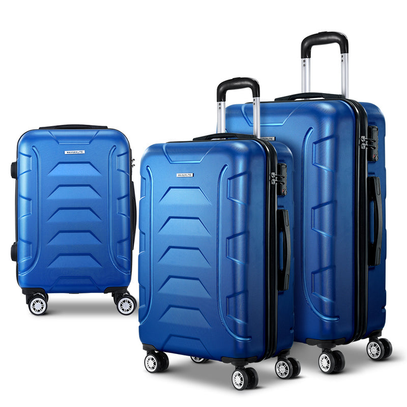 Wanderlite 3pc Luggage Travel Sets Suitcase Trolley TSA Lock w/Scale Blue