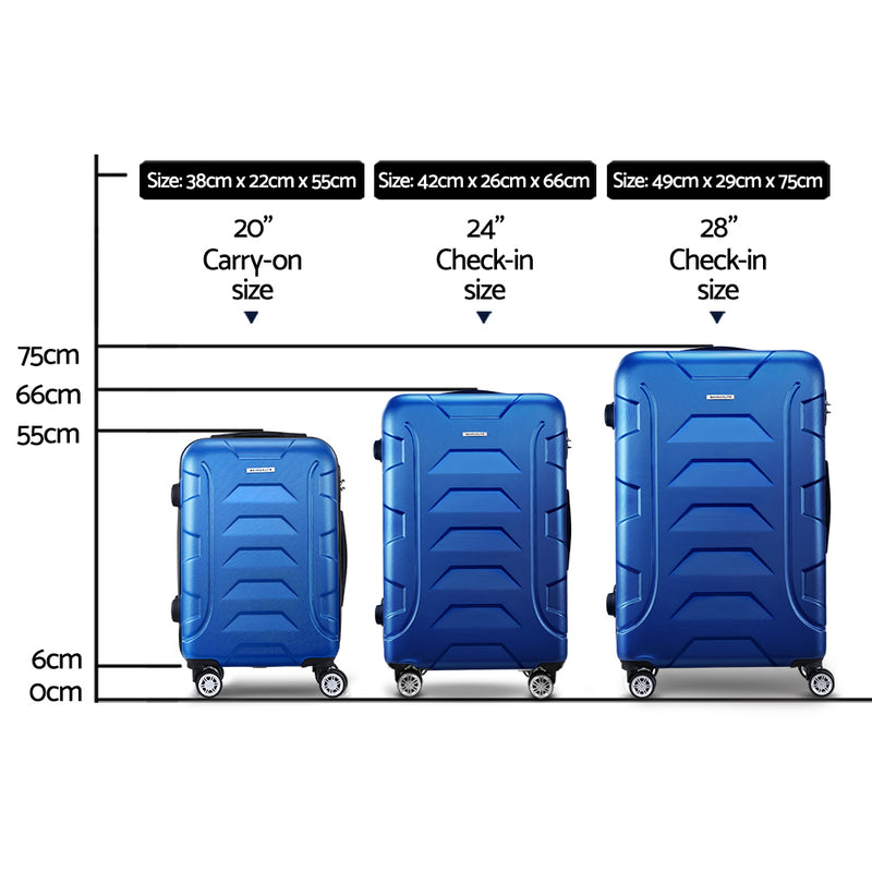 Wanderlite 3Set 20-24-28 Inch Luggage with TSA Lock Spinner Carry On Hard Shell Travel Suitcase Luggage Case Blue