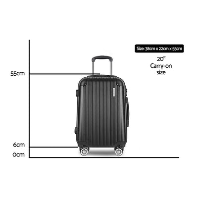 Wanderlite 20 Inch Luggage with Zipper Lock Carry On Hard Shell Travel Suitcase Luggage Case Black