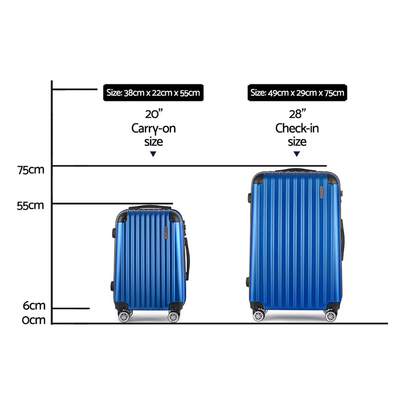 Wanderlite 20-28 Inch Luggage 2Set with TSA Lock Spinner Carry On Hard Shell Travel Suitcase Luggage Case Blue