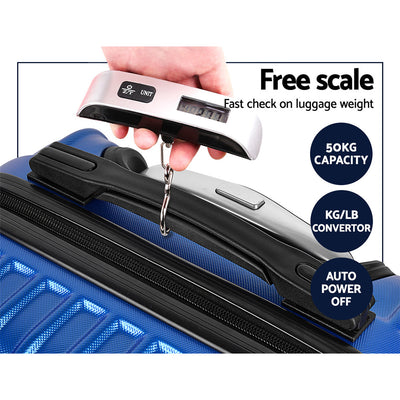 Wanderlite 2pc Luggage Trolley Travel Set Suitcase Carry On TSA Hard Case Lightweight Blue