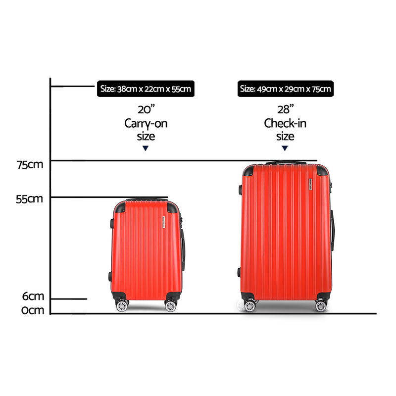 Wanderlite 20-28 Inch Luggage 2Set with TSA Lock Spinner Carry On Hard Shell Travel Suitcase Luggage Case Red