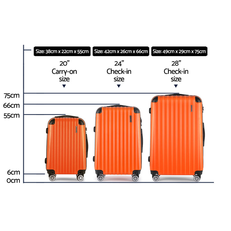 Wanderlite 20-24-28 Inch Luggage 3Set with TSA Lock Spinner Carry On Hard Shell Travel Suitcase Luggage Case Orange