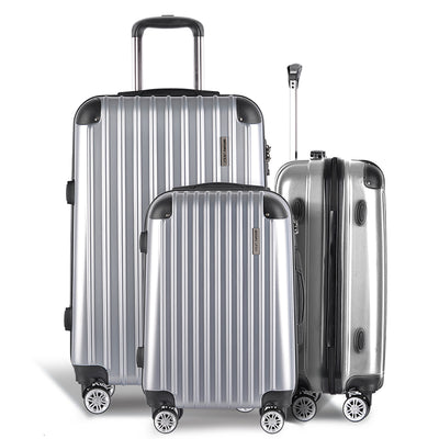 Wanderlite 20-24-28 Inch Luggage 3Set with TSA Lock Spinner Carry On Hard Shell Travel Suitcase Luggage Case Silver