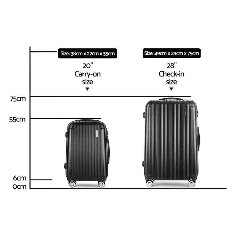 Wanderlite 20in 28in Luggage 2Set with Zipper Lock Carry On Hard Shell Travel Suitcase Luggage Case Black