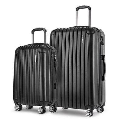 Wanderlite 20in 28in Luggage 2Set with Zipper Lock Carry On Hard Shell Travel Suitcase Luggage Case Black