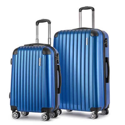 Wanderlite 2 Set Luggage 20-28 Inch with Zipper Lock Carry On Hard Shell Travel Suitcase Luggage Case Blue