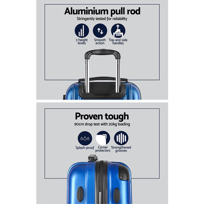 Wanderlite 2 Set Luggage 20-28 Inch with Zipper Lock Carry On Hard Shell Travel Suitcase Luggage Case Blue