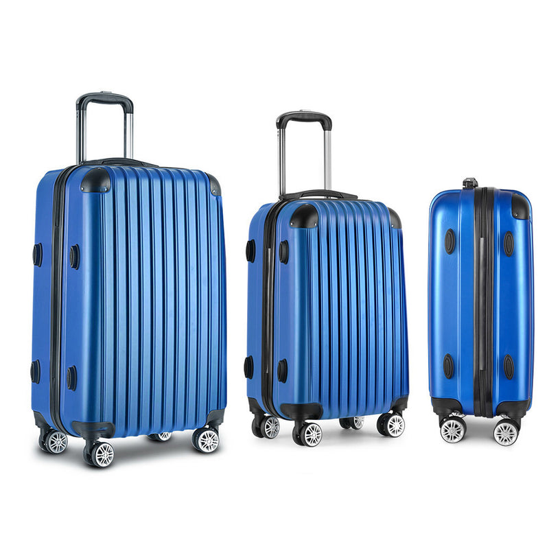 Wanderlite 3 Set Luggage 20-24-28 Inch with Zipper Lock Carry On Hard Shell Travel Suitcase Luggage Case Blue