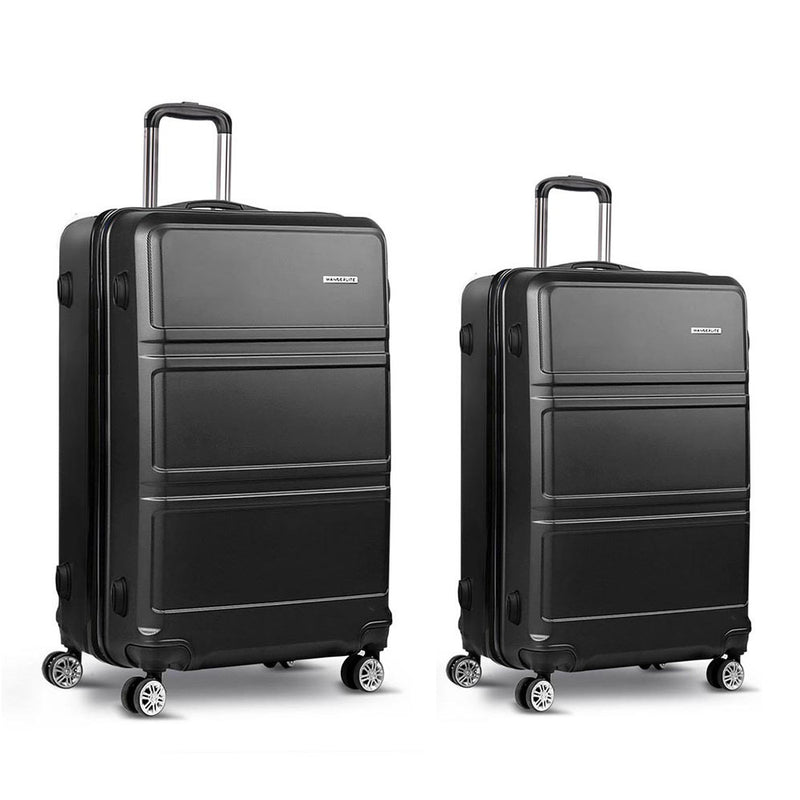 Wanderlite 2Set 20-28 Inch Luggage with TSA Lock Spinner Travel Suitcase Carry On Hard Shell Luggage Case Black