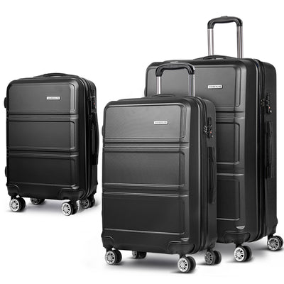 Wanderlite 3pc Luggage Trolley Set Suitcase Travel TSA Hard Case Black