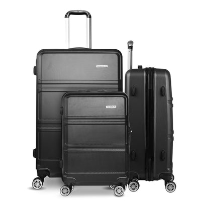 Wanderlite 3Set 20-24-28 Inch Luggage with TSA Lock Spinner Travel Suitcase Carry On Hard Shell Luggage Case Black