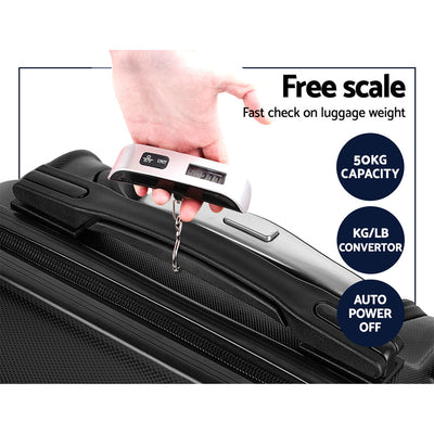 Wanderlite 3pc Luggage Trolley Set Suitcase Travel TSA Carry On Hard Case Lightweight Black