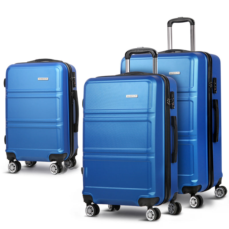 Wanderlite 3pc Luggage Trolley Set Suitcase Travel TSA Hard Case Blue