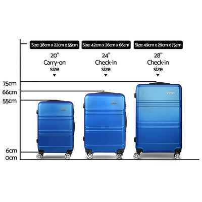 Wanderlite 20" 24" 28" Luggage with TSA Lock Spinner Travel Suitcase Carry On Hard Shell Luggage Case Blue