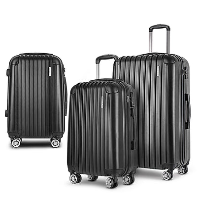 Wanderlite 3pcs Luggage Set Travel Suitcase Storage Organiser TSA lock Black