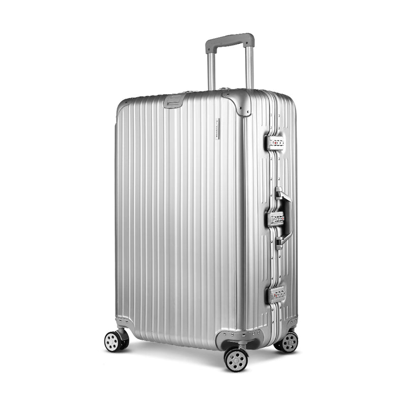 Wanderlite 28 Inch Luggage with TSA Lock Stainless�Steel�Wrapped�Corners Hard Shell Travel Suitcase Luggage Case Silver