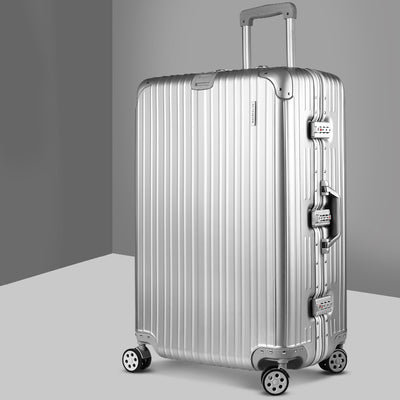 Wanderlite 28 Inch Luggage with TSA Lock Stainless�Steel�Wrapped�Corners Hard Shell Travel Suitcase Luggage Case Silver