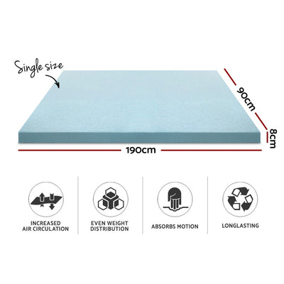 Giselle Bedding Memory Foam Mattress Topper Cool Gel 8cm Single